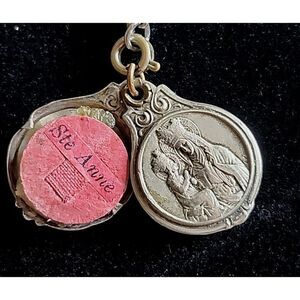 St. Anne de Beaupre Relic Reliquary Sliding Pendant Medal Fertility Healing